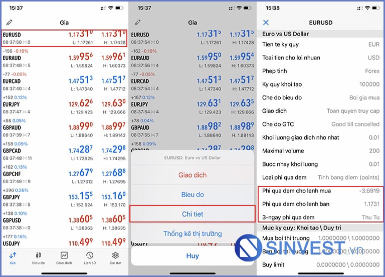 cách xem phí qua đêm Swap trên MT5